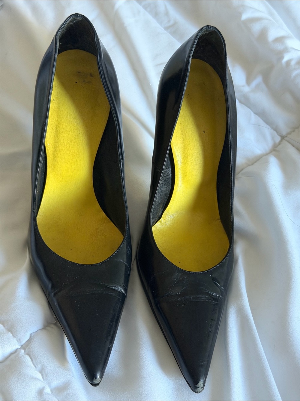 Versace Rare Vintage Runway Stiletto Court Shoes Mirror Patent Silver Metal Heel